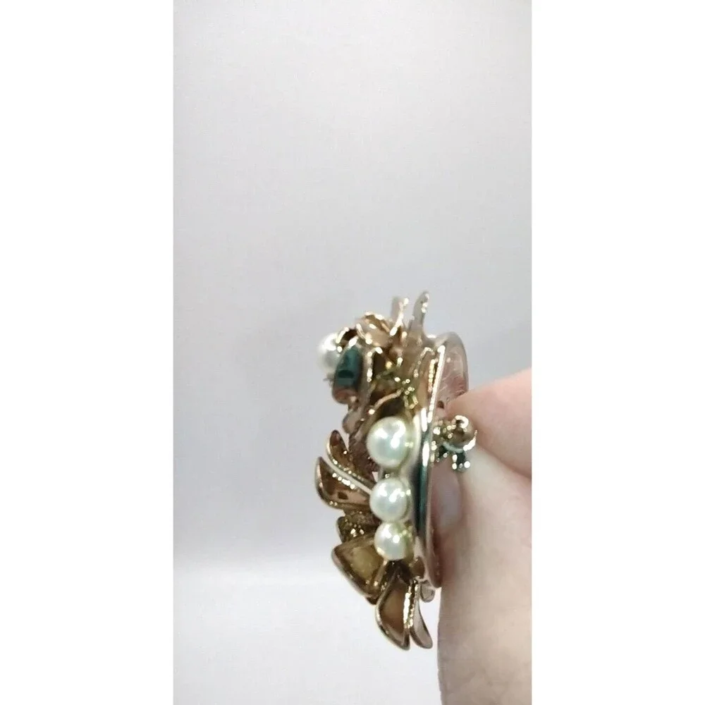 Napier Brooch Pin 3 Flower Cluster Floral Pink White Enamel Faux Pearls with Box